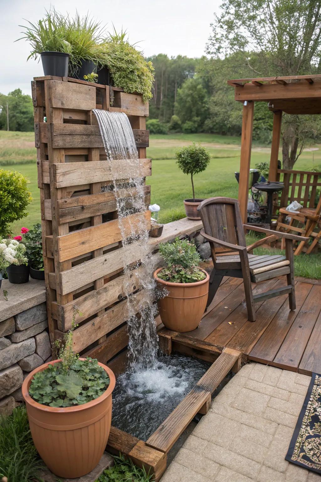 A skid cascade introduces rustic charm and creativity.