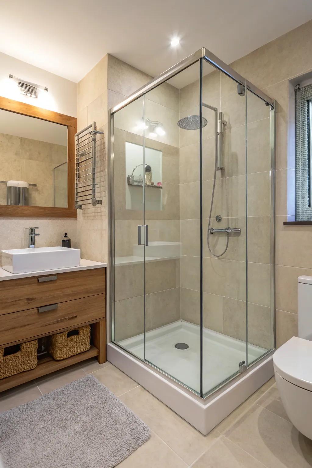 Frameless showers offer a seamless and sophisticated appearance.