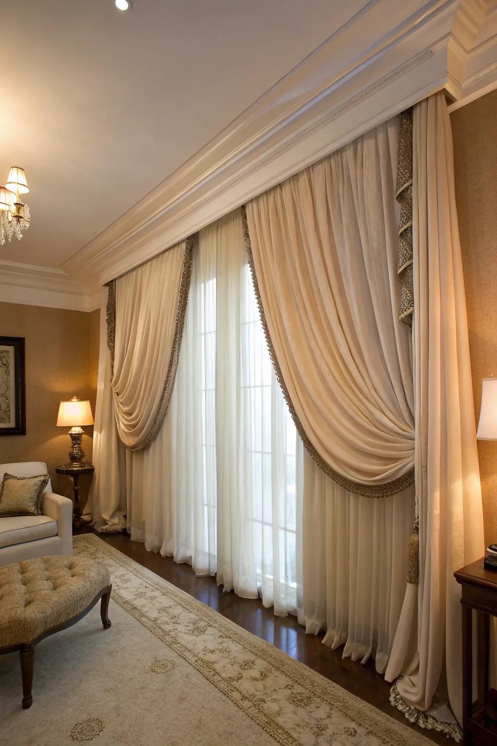 Long curtains enhance room height.