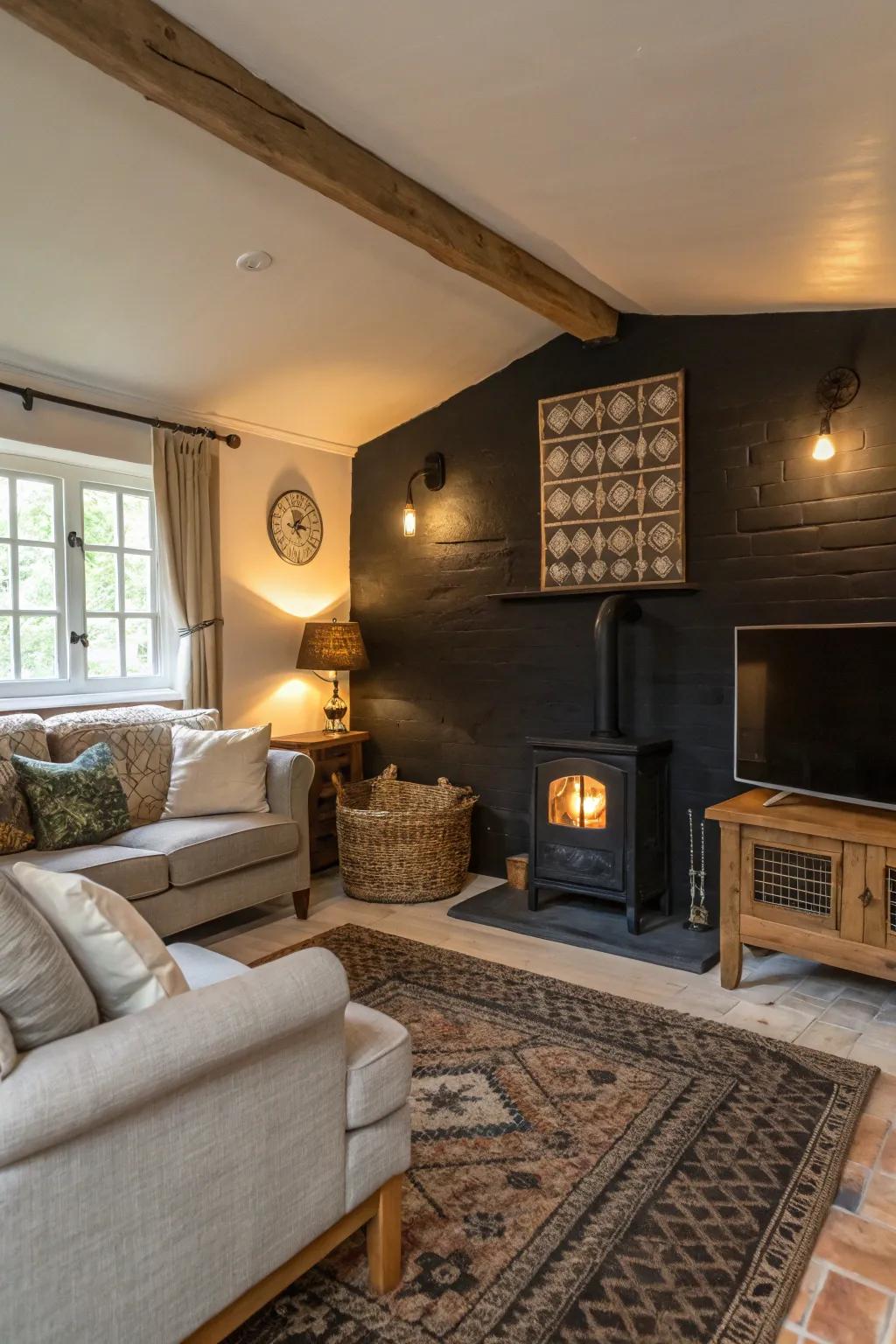 An accent wall adds depth and interest to this living room.