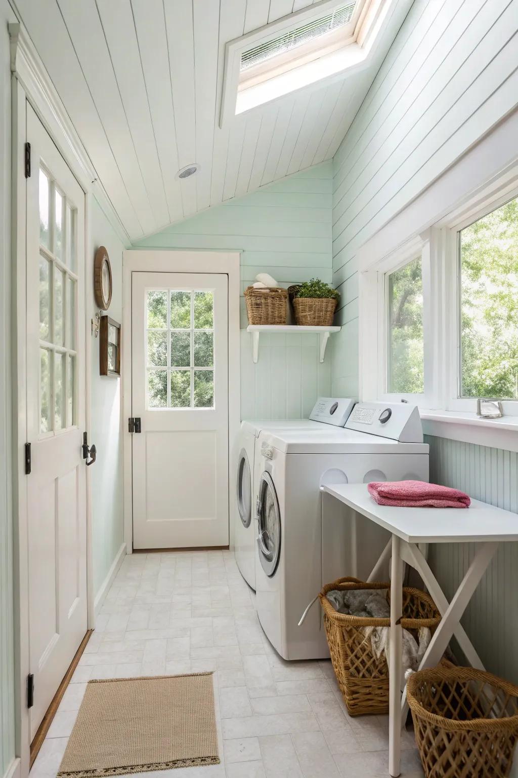 Light colors can make the laundry room look bigger.