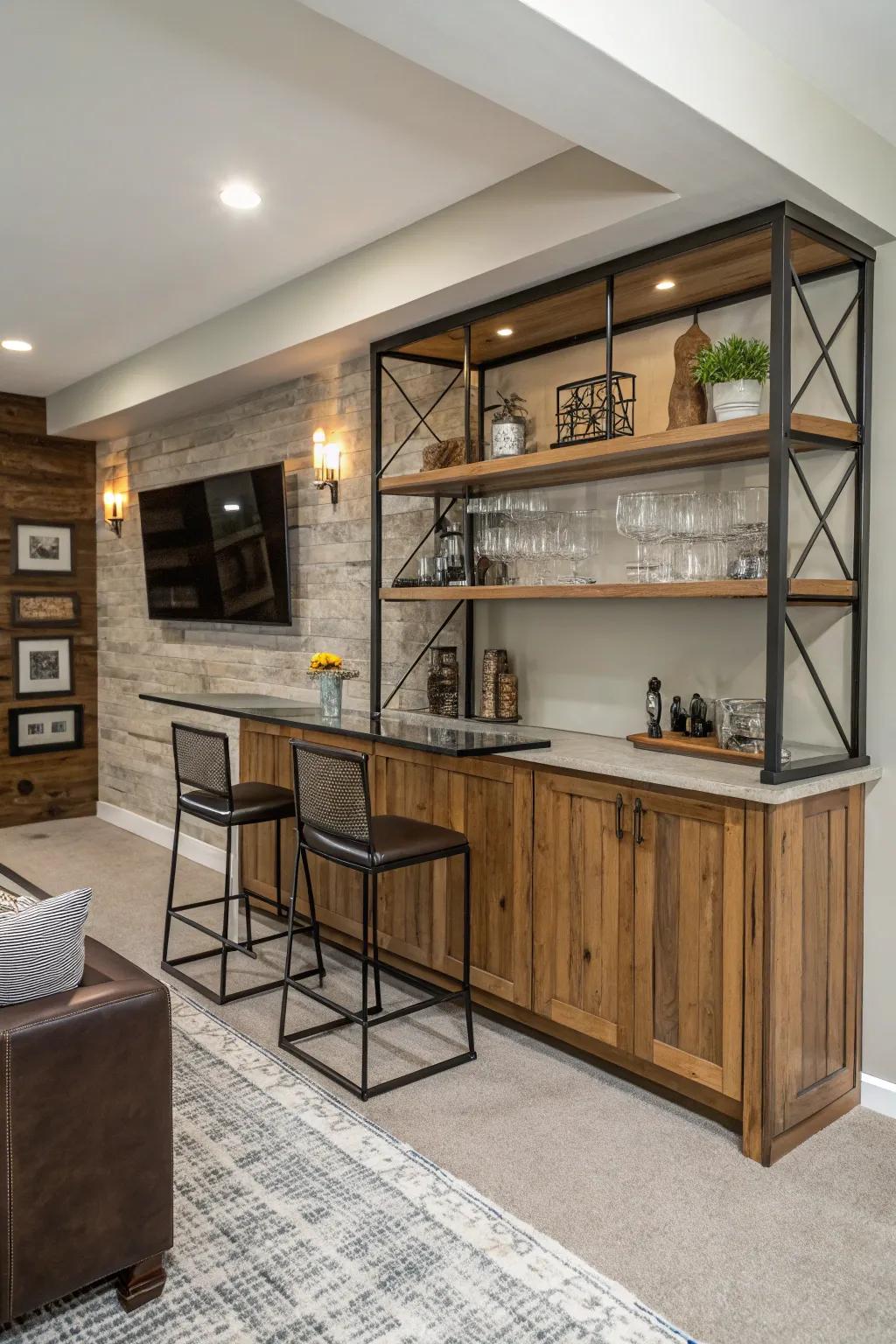 An eclectic mix of materials adds depth.