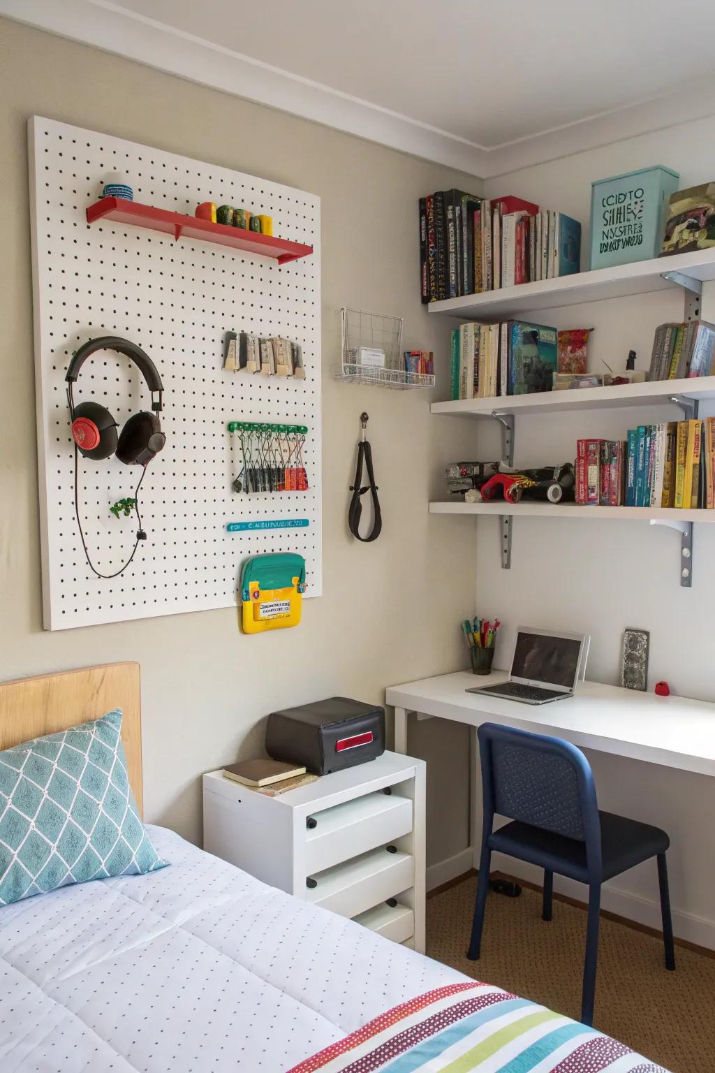 Pegboards provide flexible and customizable storage options.