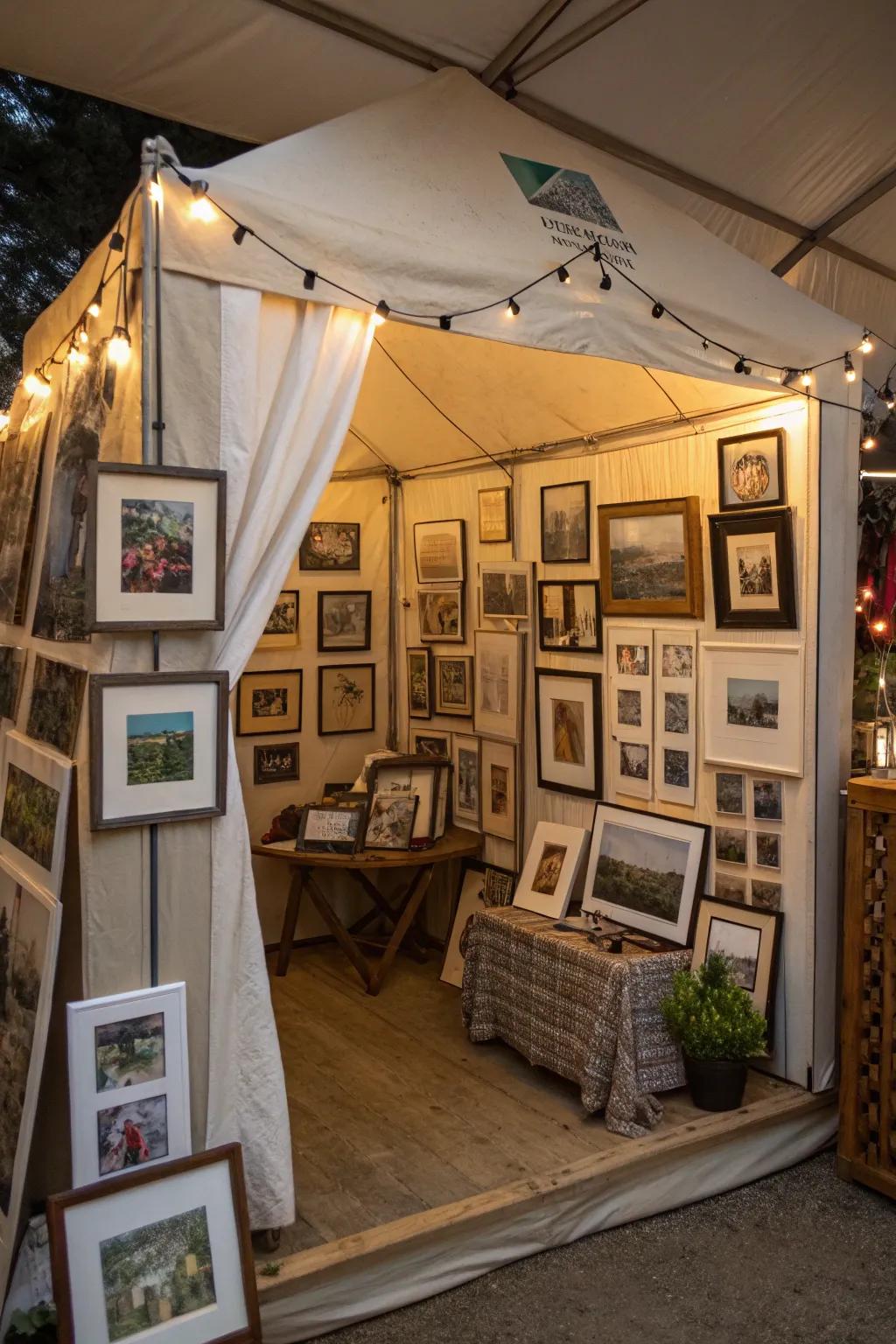 Personalized tent featuring unique decor.