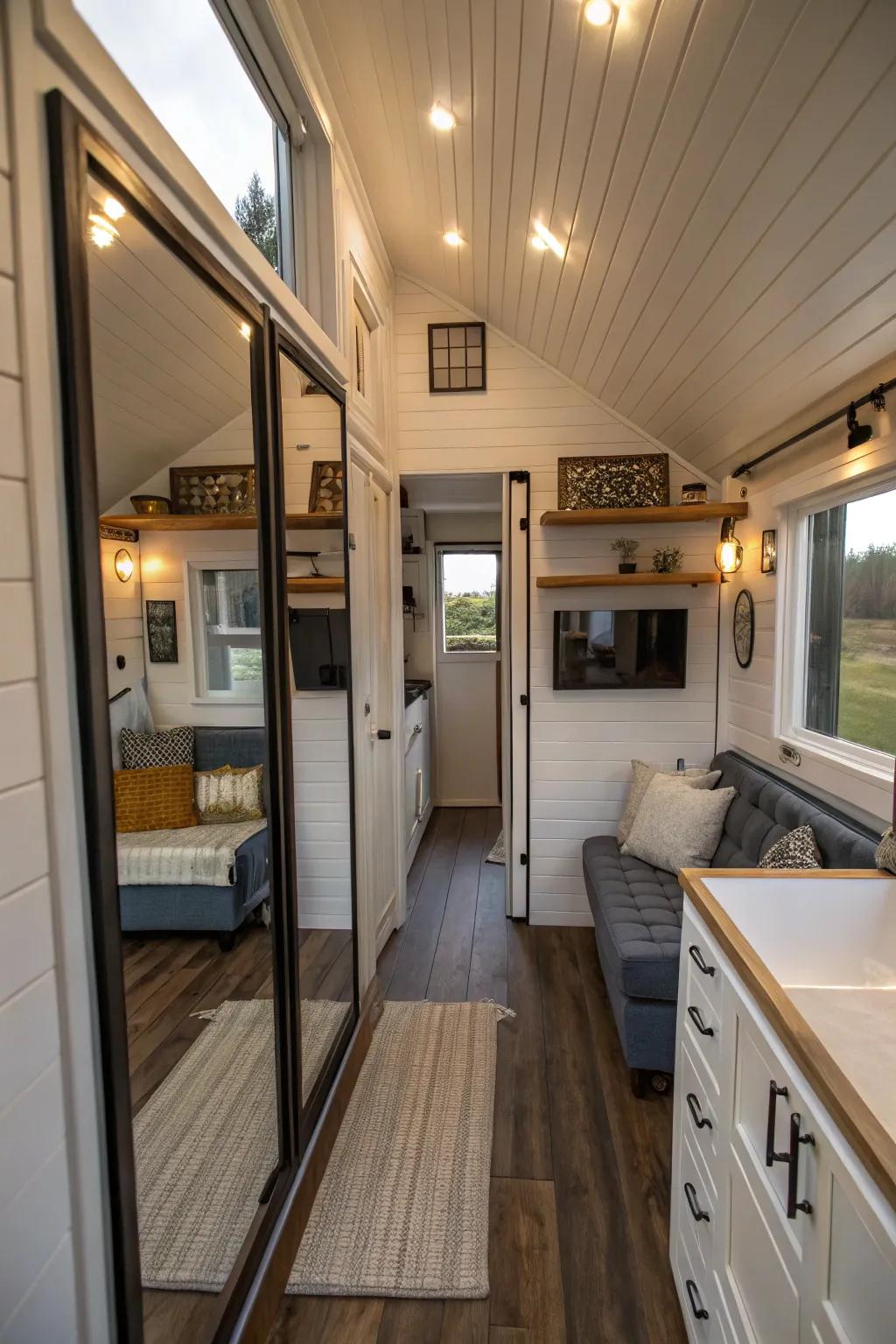 Mirrored walls expand the perceived space in small homes.