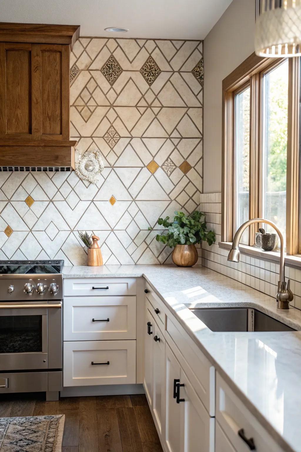 Diamond pattern tiles add shape interest and elegance.