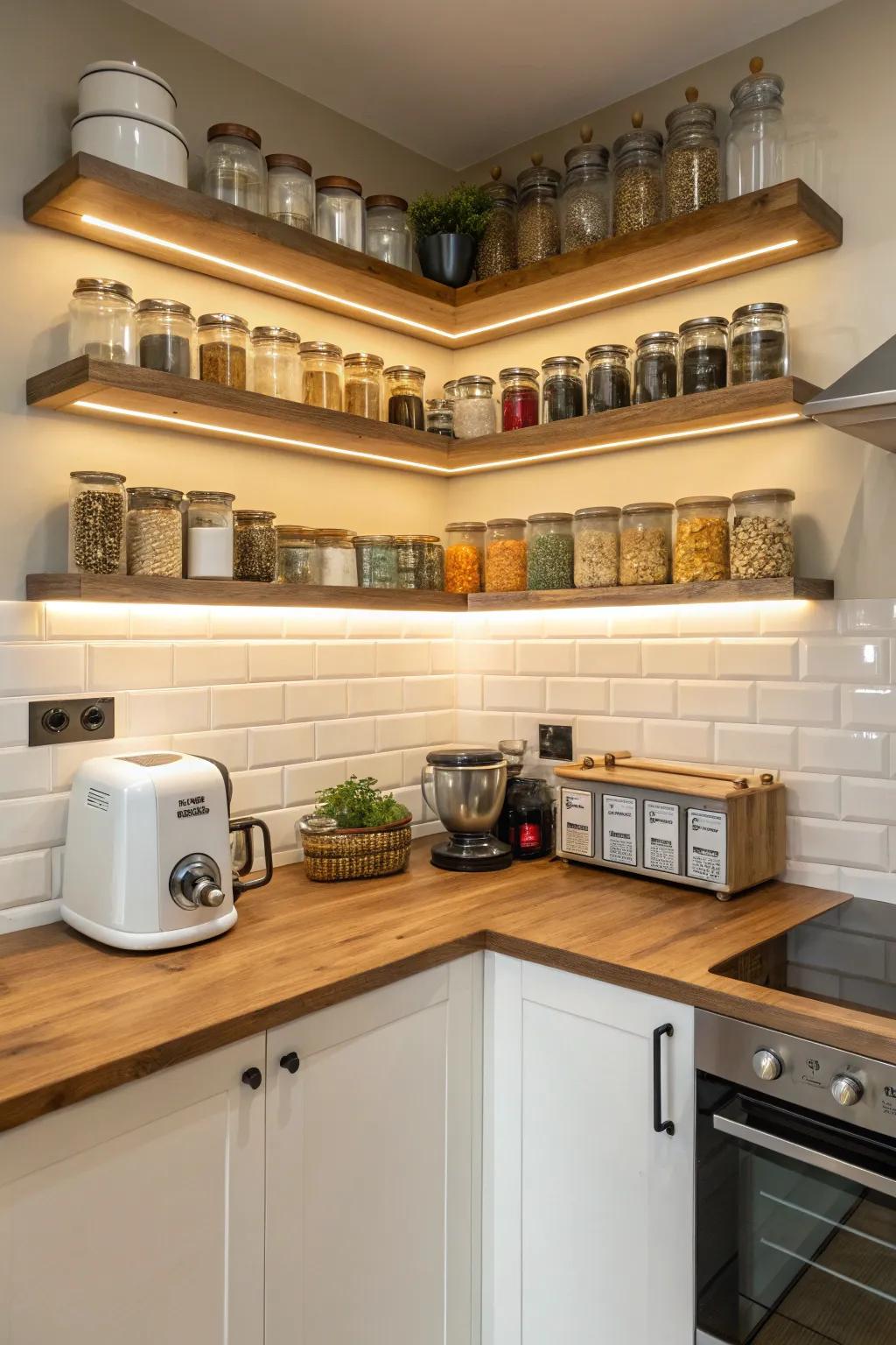 With creative storage options, maximize corners.