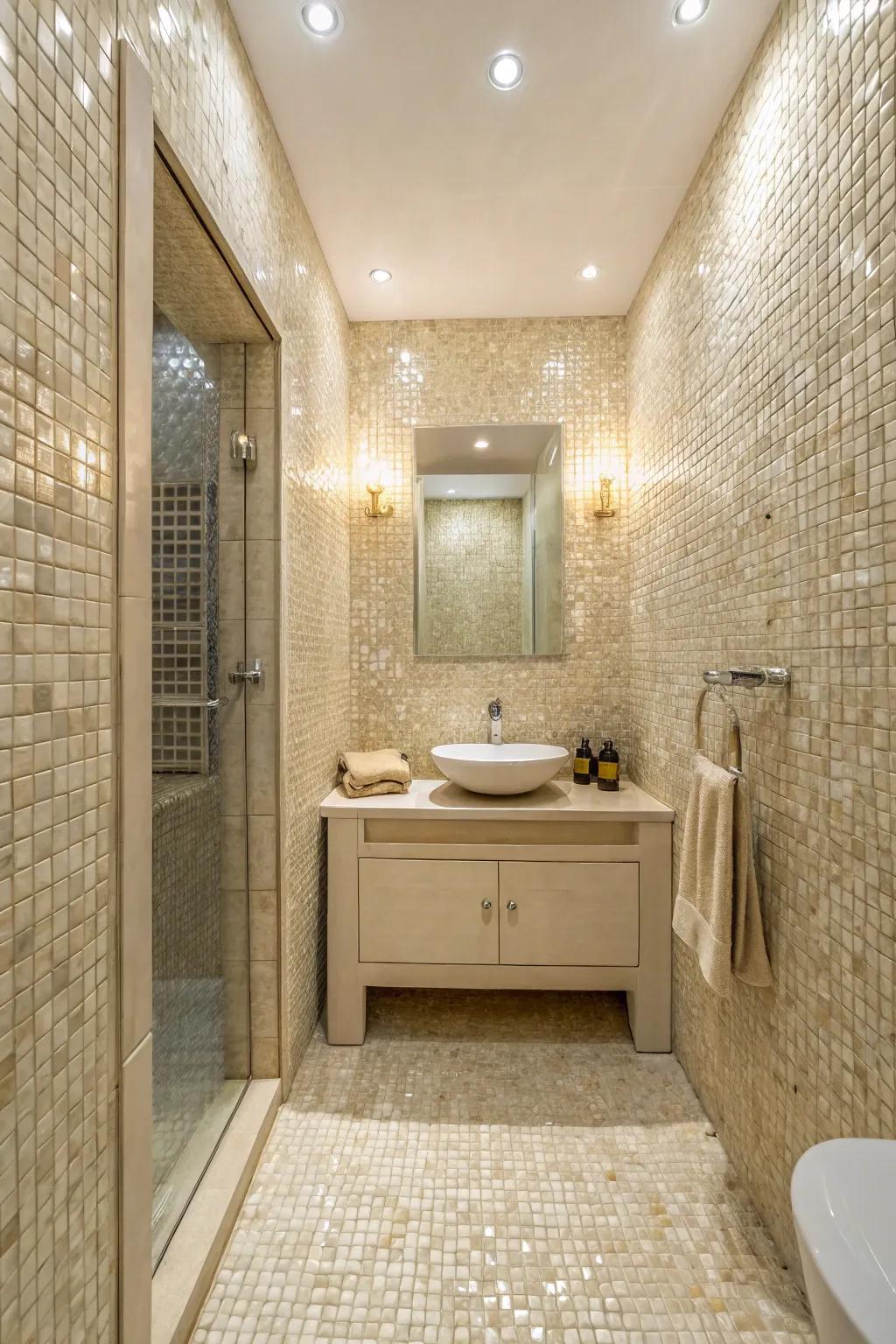 Mosaic tiles add elegance and make a room feel bigger.
