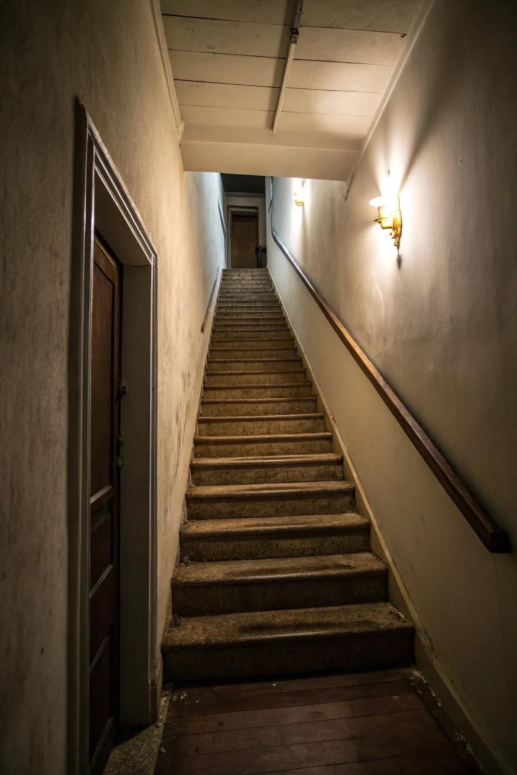 Staircase with invisible risers creates a floating illusion.