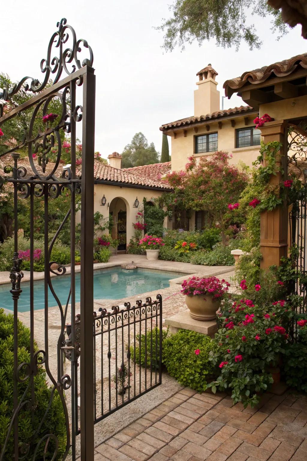 Intricate ironwork details add sophistication to this Spanish-style space.