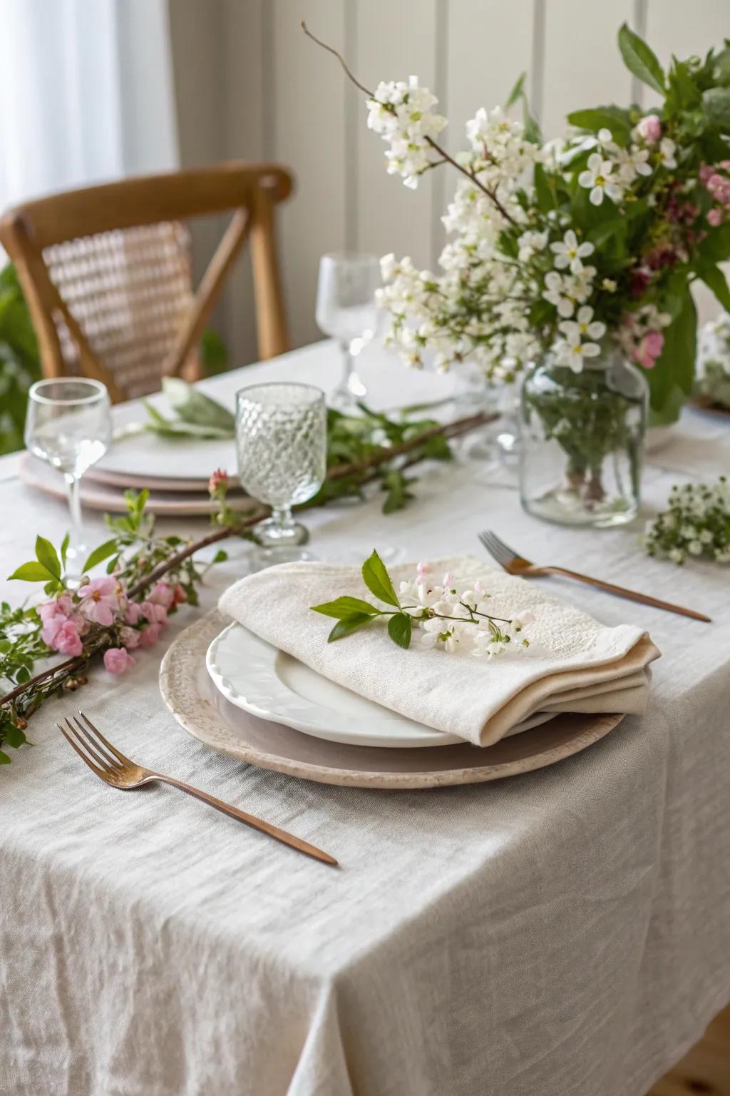 An airy, revitalizing ambiance is created by light fabrics.