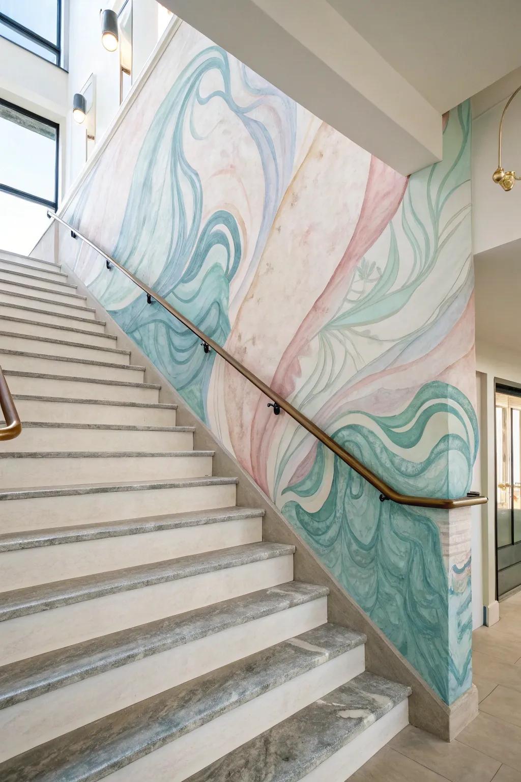 Add artistic flair with a watercolor wall covering.