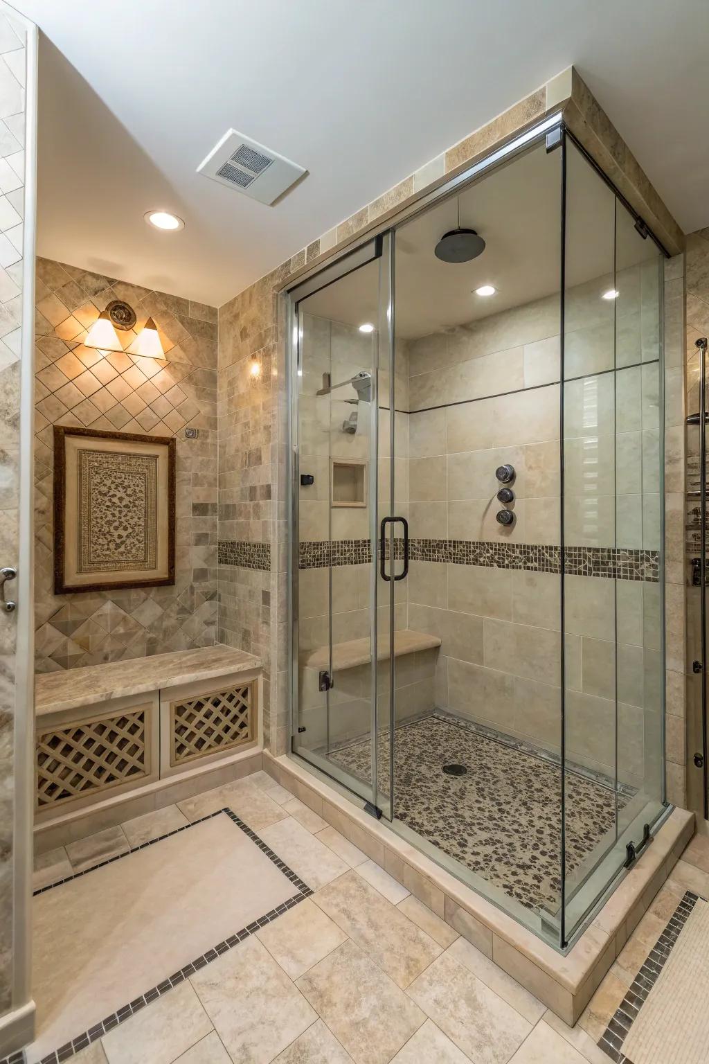 Skid resistant flooring ensures safety in steam showers.