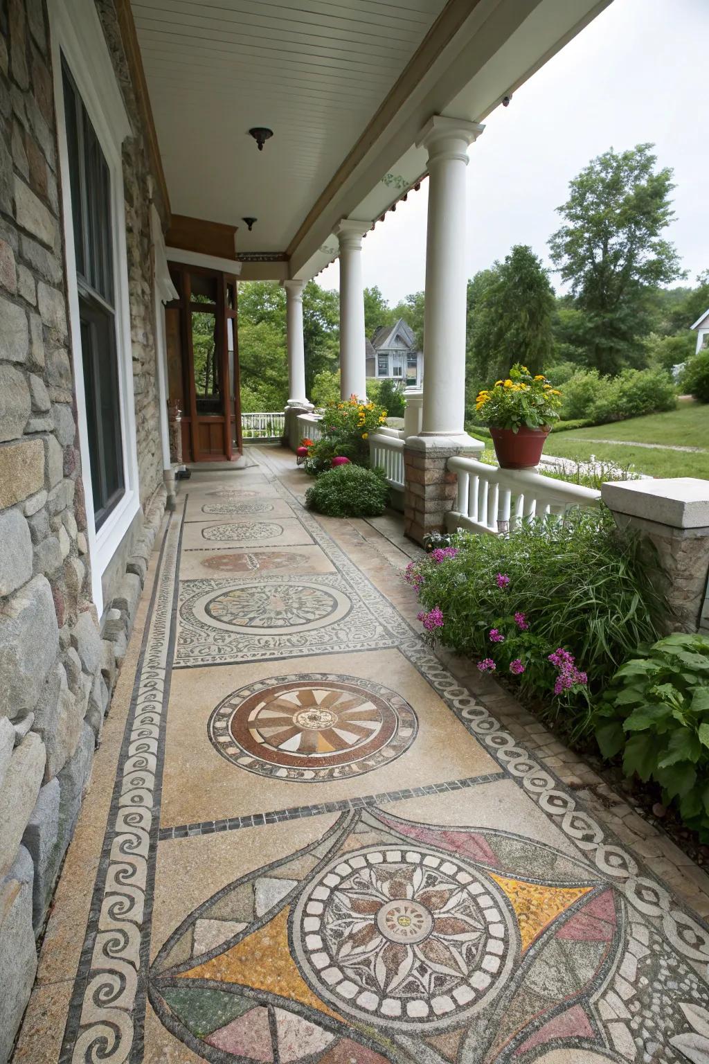 Stone tiles bring artful expression to the porch.