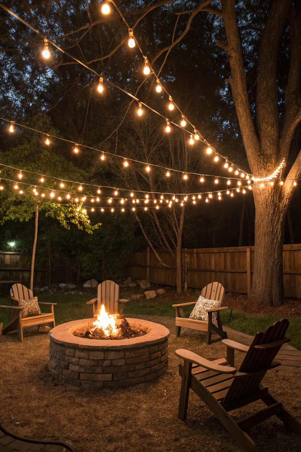 Layered glow strands add depth and dimension to the space.