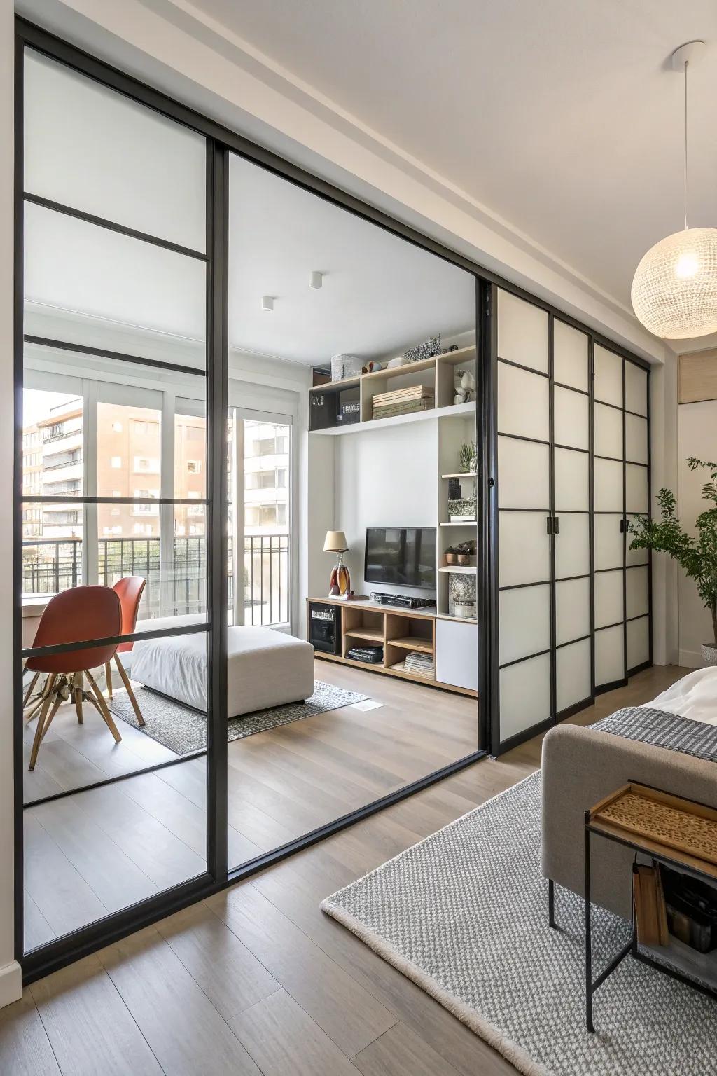 Sliding doors offer privacy without taking up space.