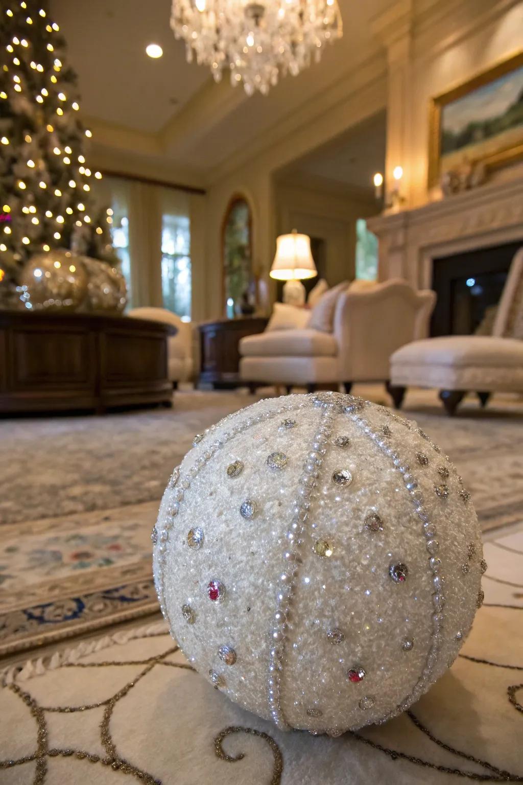 Bead-covered ornaments create a dazzling effect.