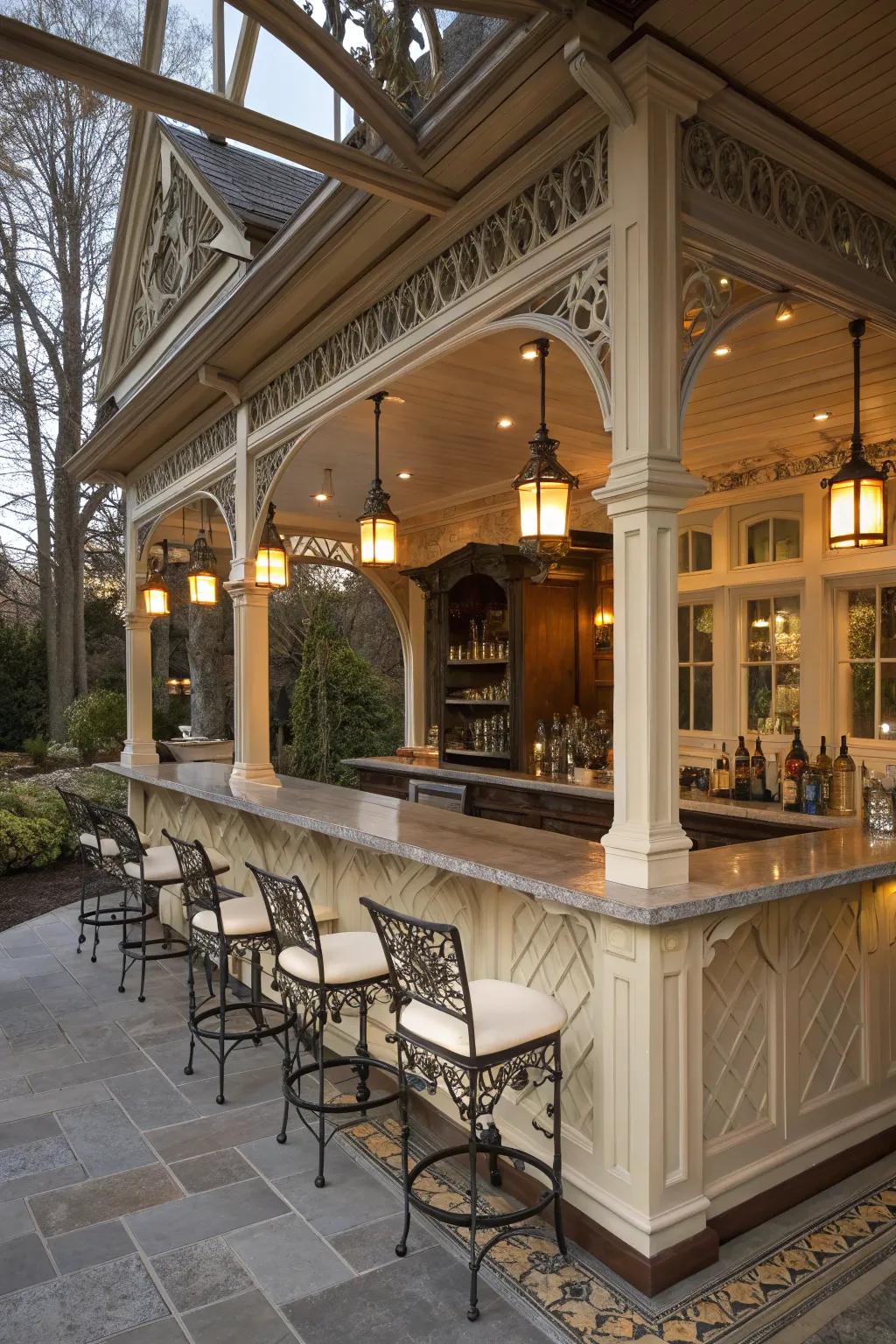 Design details lend character and timeless appeal to your sunroom bar.