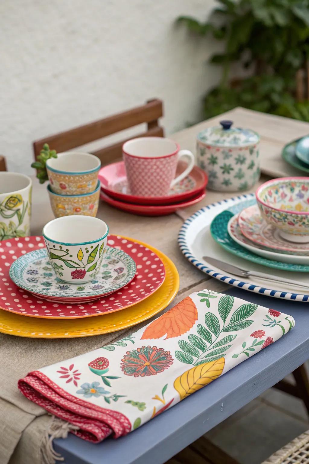 Mixing patterns generates visual intrigue and playfulness.