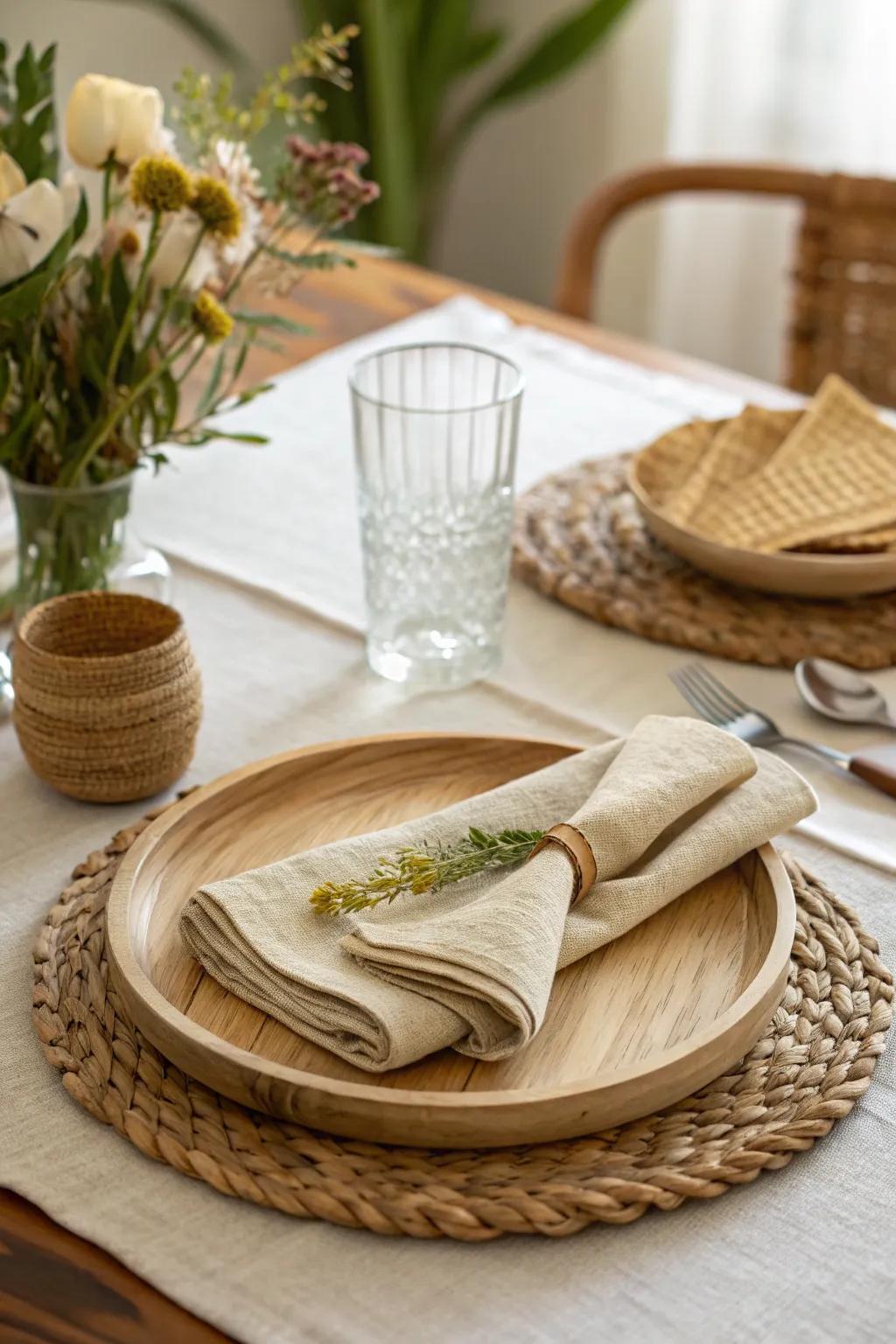 Eco-friendly elegance using natural fiber napkins.