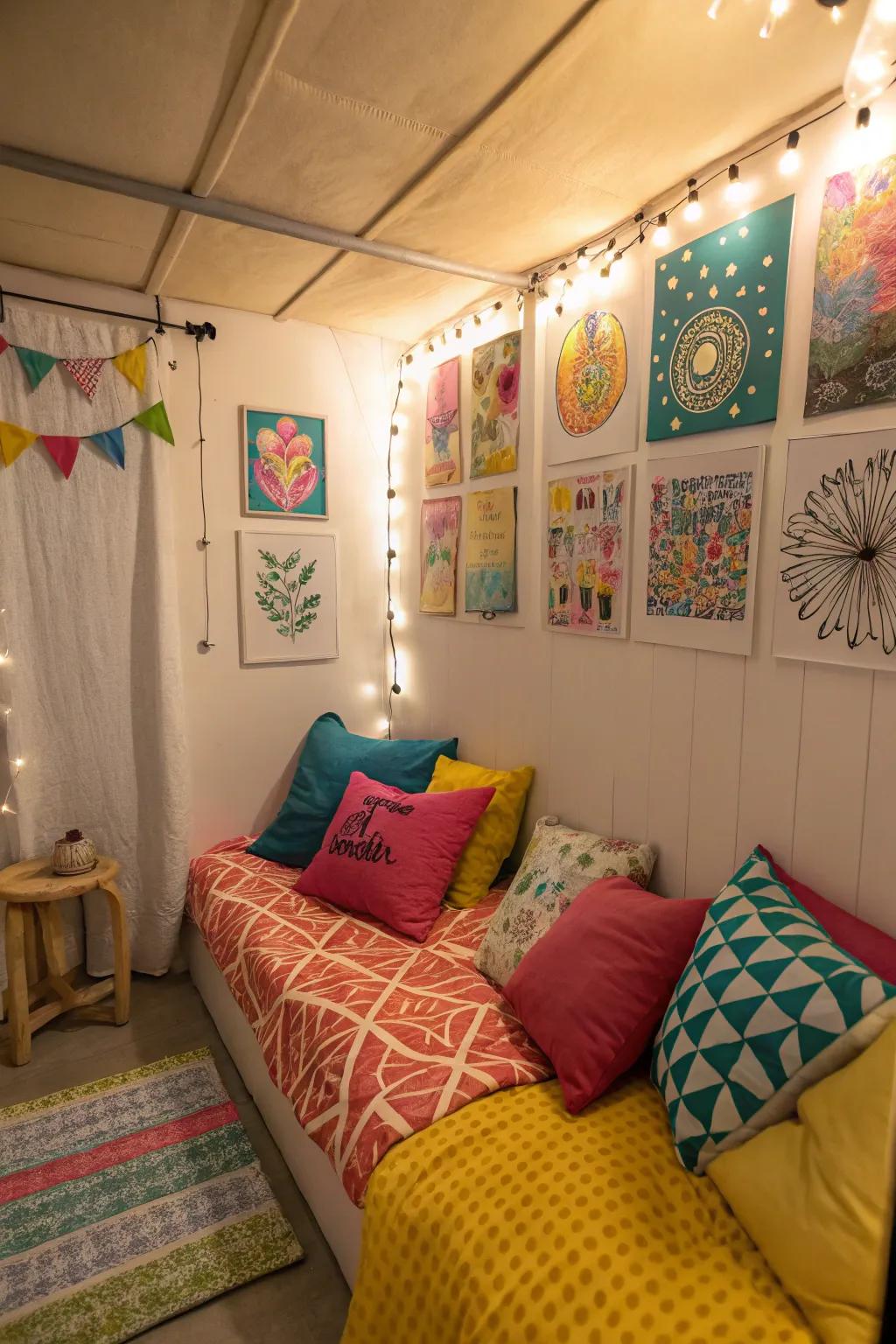 Colorful accents enliven the room.