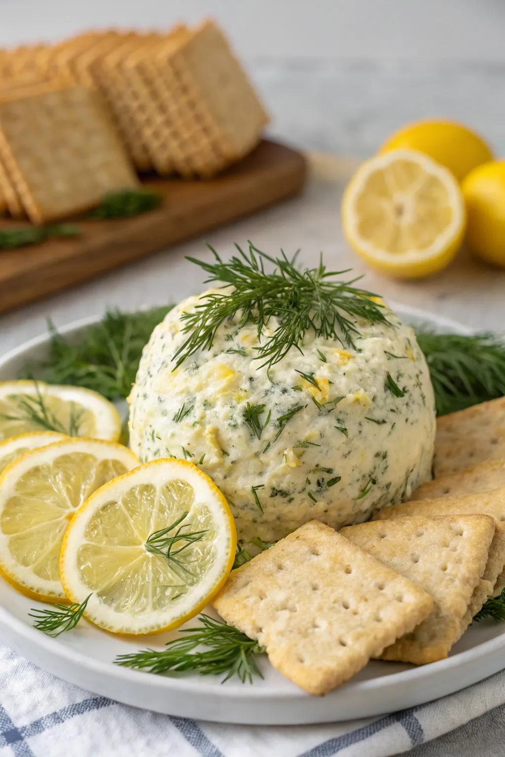 Zesty lemon and dill cheese ball for a refreshing taste.