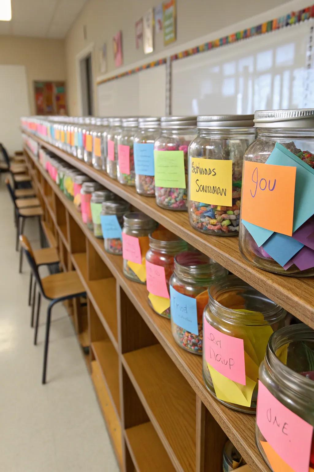 Canisters of appreciation replete with pupil expressions of gratitude.