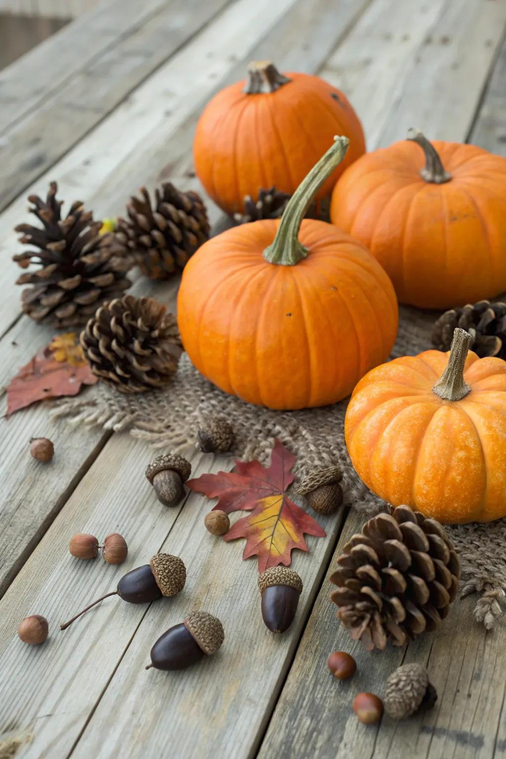 Countryside nature-inspired pumpkin arrangements.