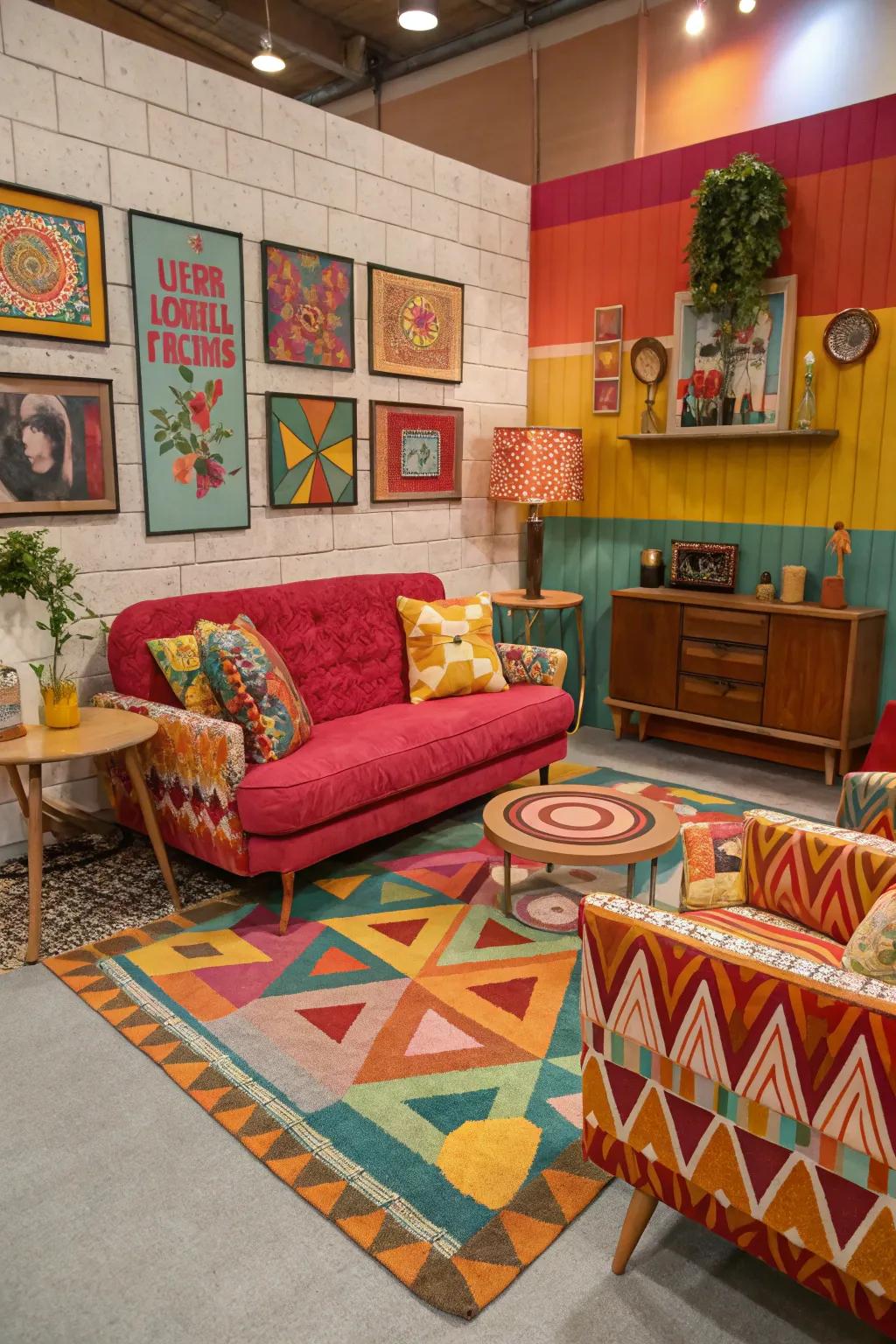 Vintage twist featuring vibrant colors and playful decoration.