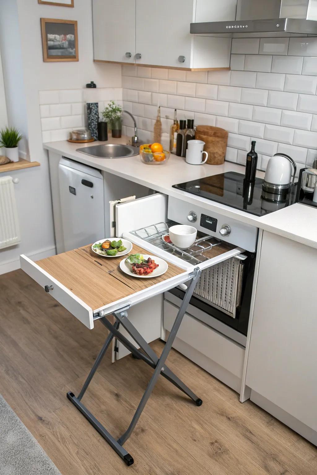 Convertible tables present dining solutions in space-constrained kitchens.