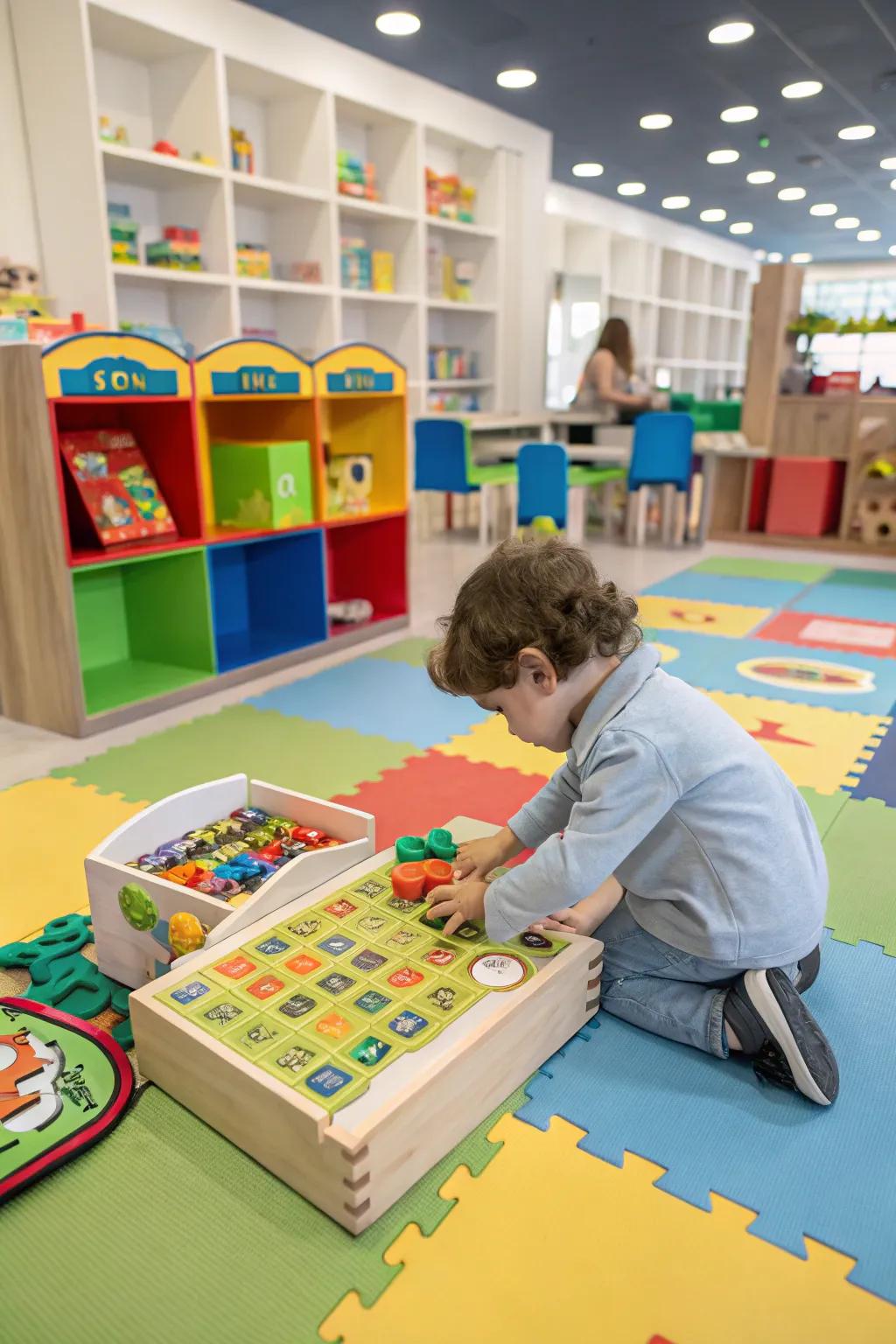 Challenge young minds with a playful puzzle corner.