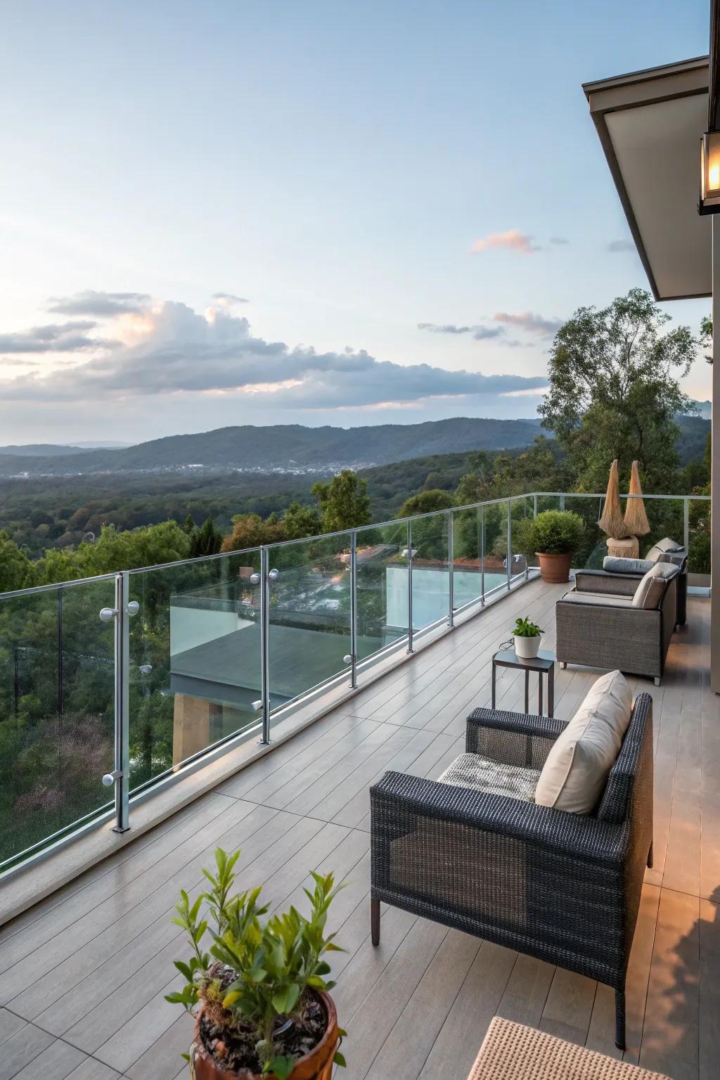Clear railings ensure the view remains unobstructed and create a sense of openness.