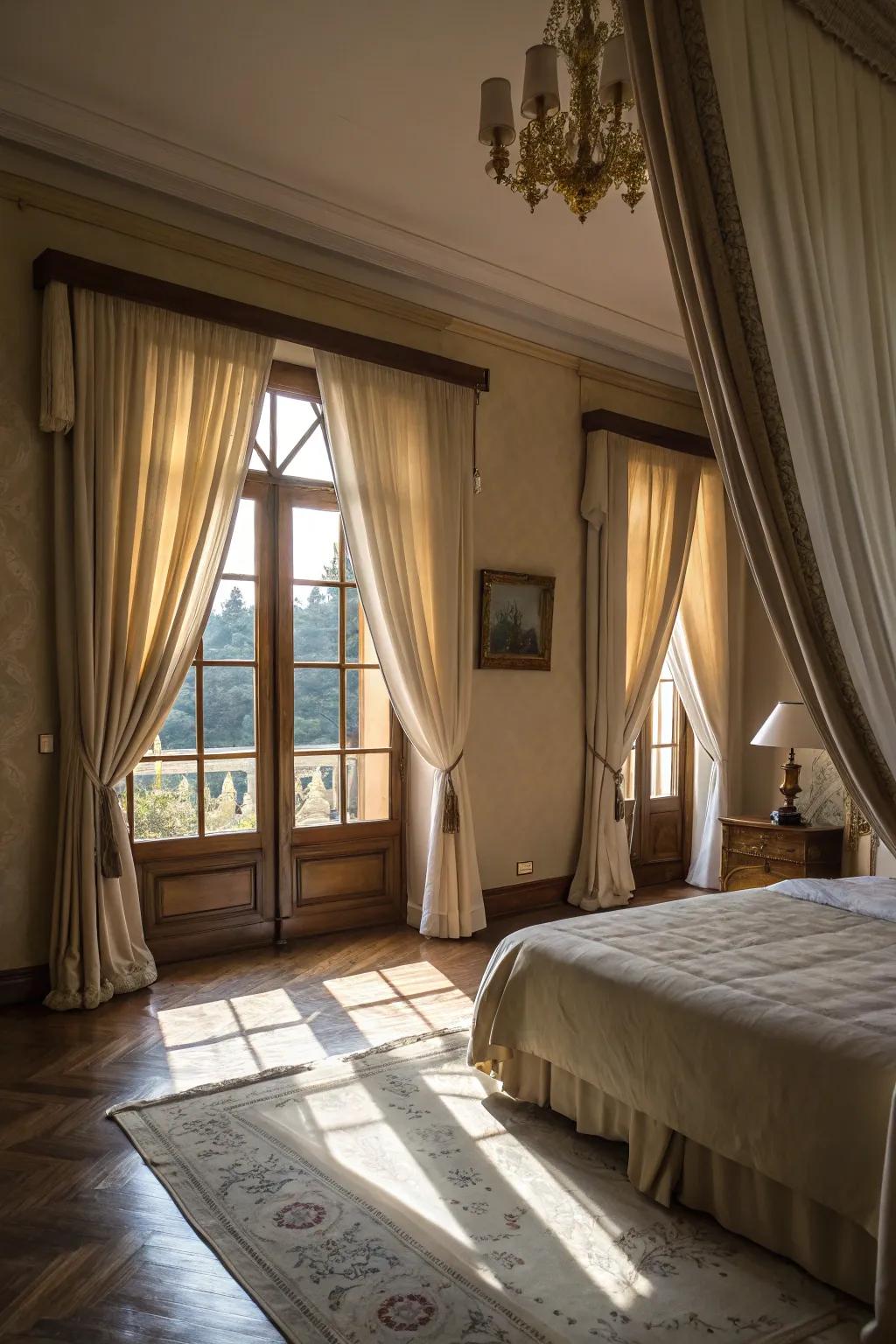 Elegant drapes frame windows beautifully.