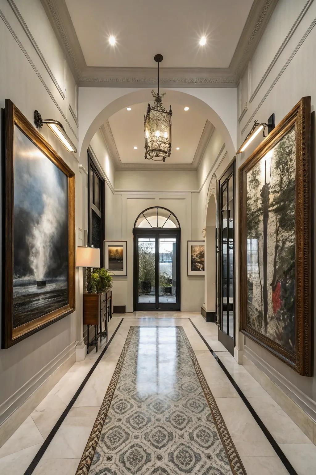 Your entryway gains drama and impact by playing with scale.