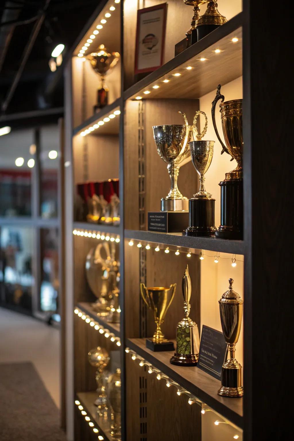 Illuminated award shelf display