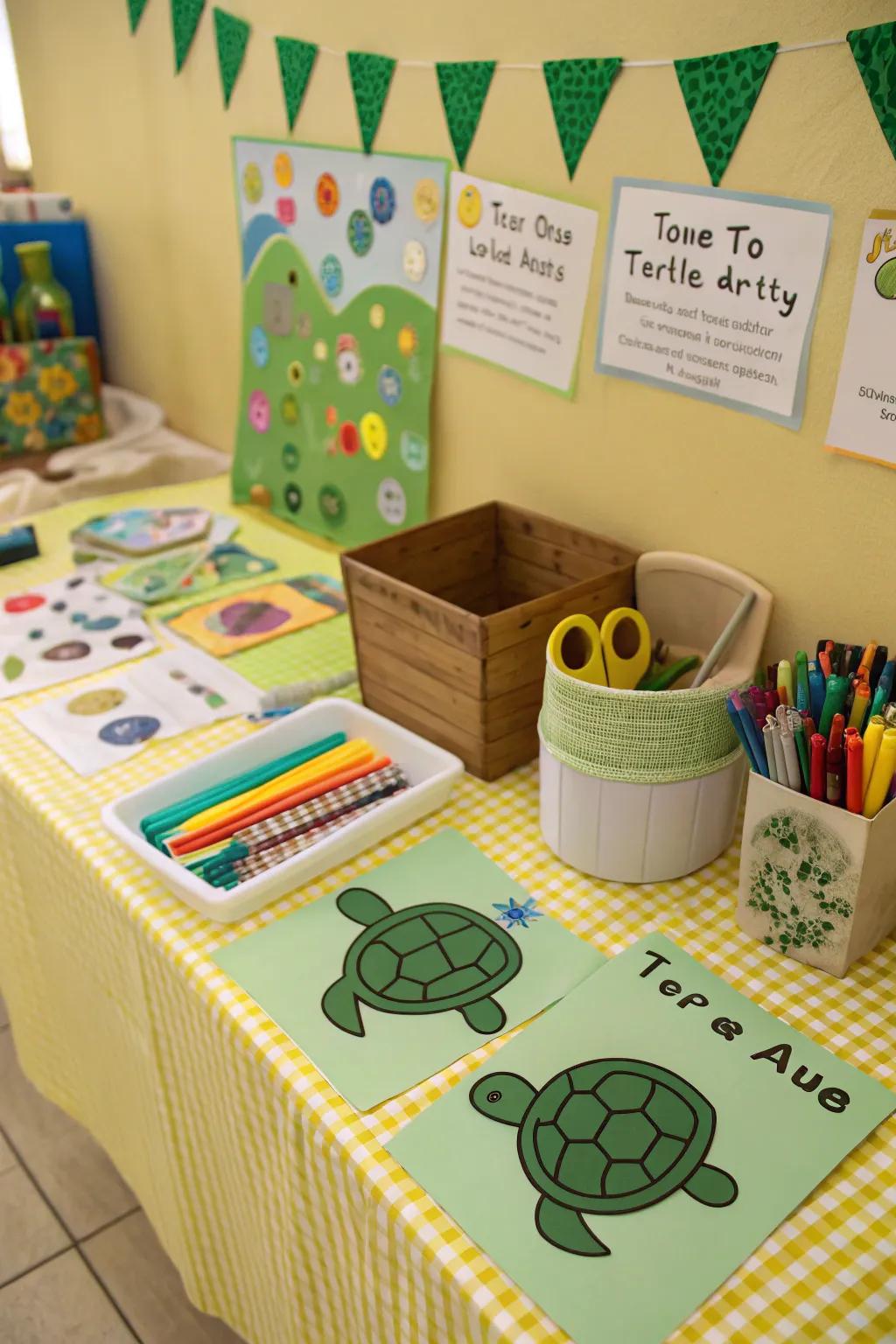 A creative DIY turtle crafts corner for hands-on fun.