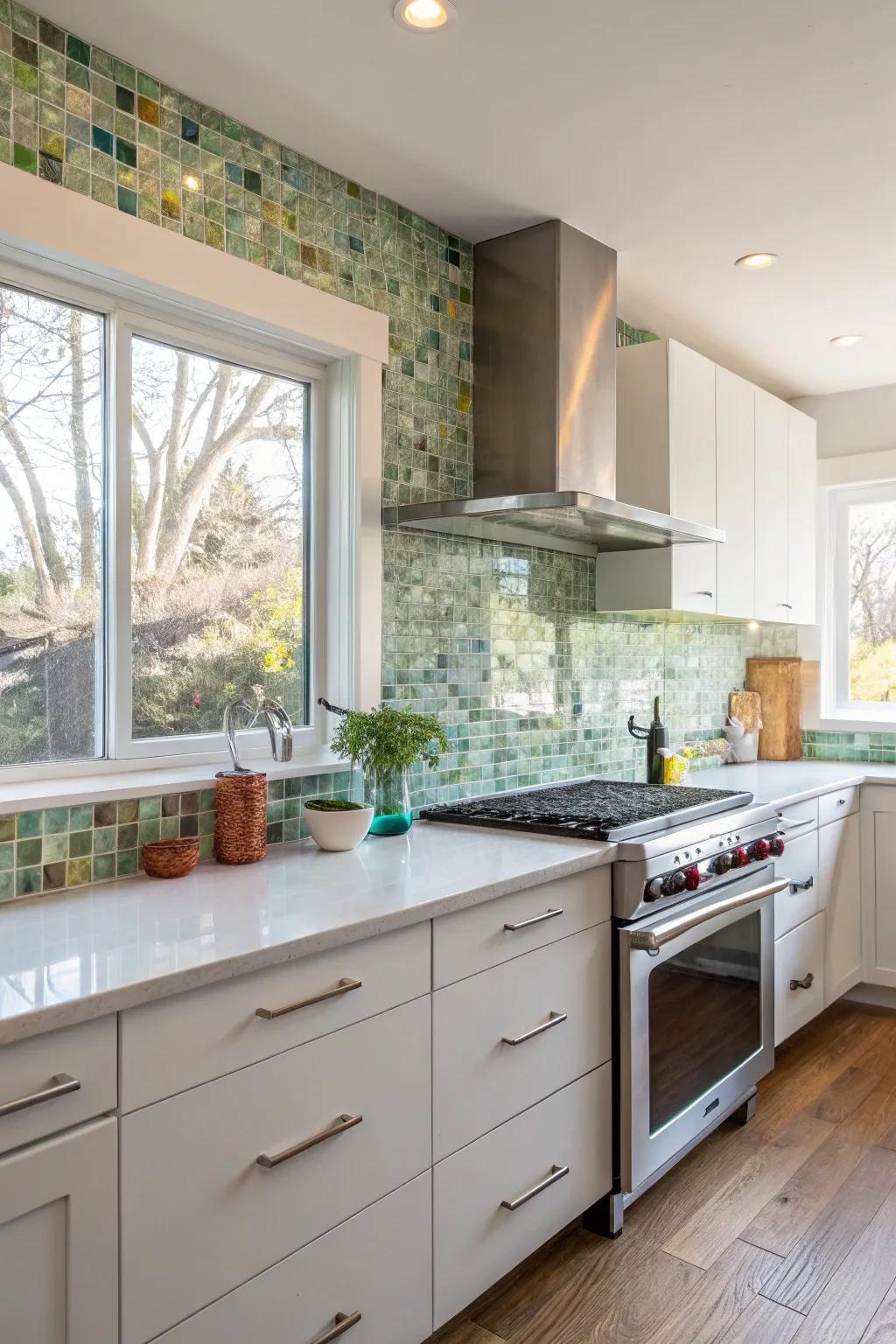 Combine style and sustainability using recycled glass coverings.