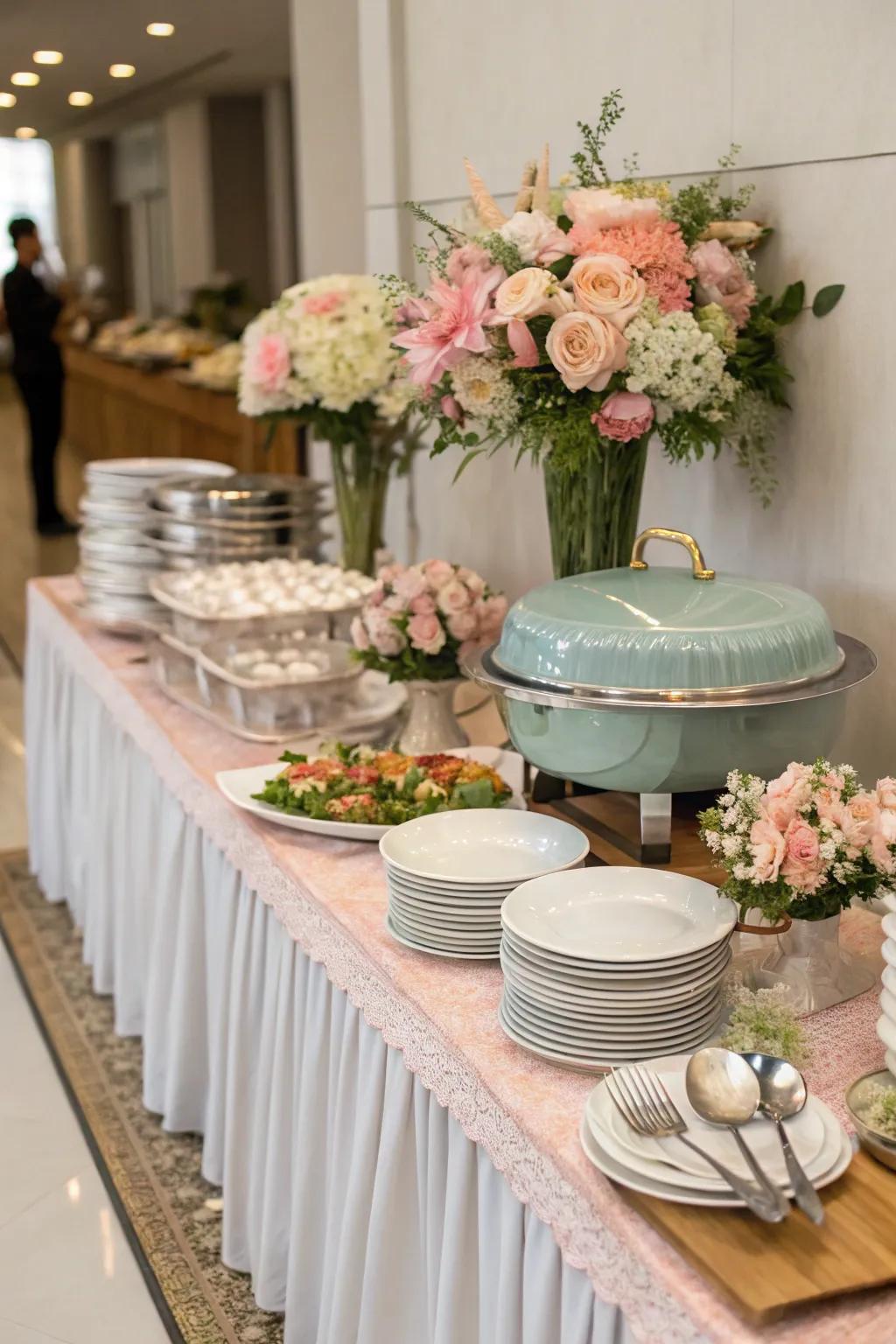 A buffet encourages mingling and conversation.