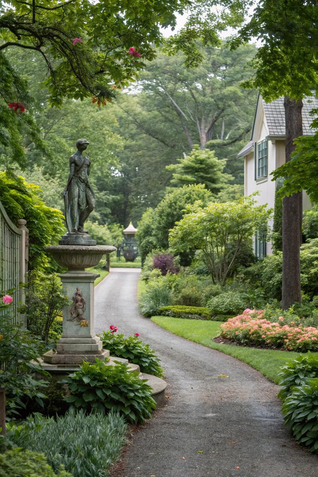 A focal point introduces character and draws attention in a small driveway.