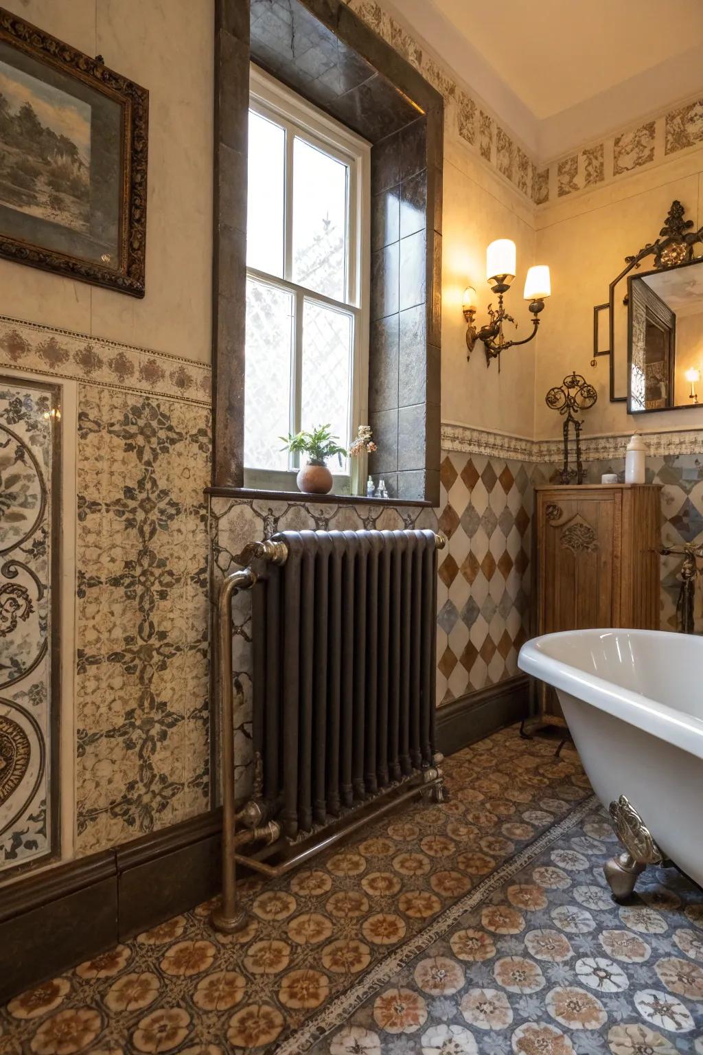 Cast iron heaters provide warmth and character.