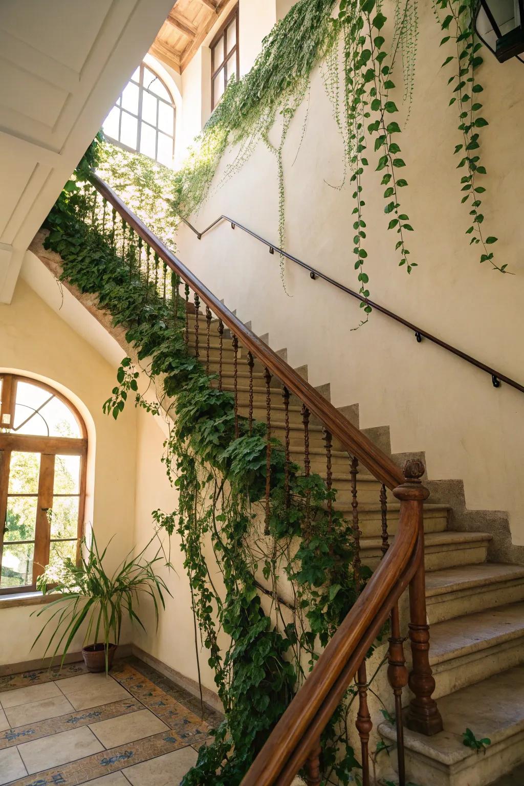 Incorporate nature seamlessly using stairwell vines.