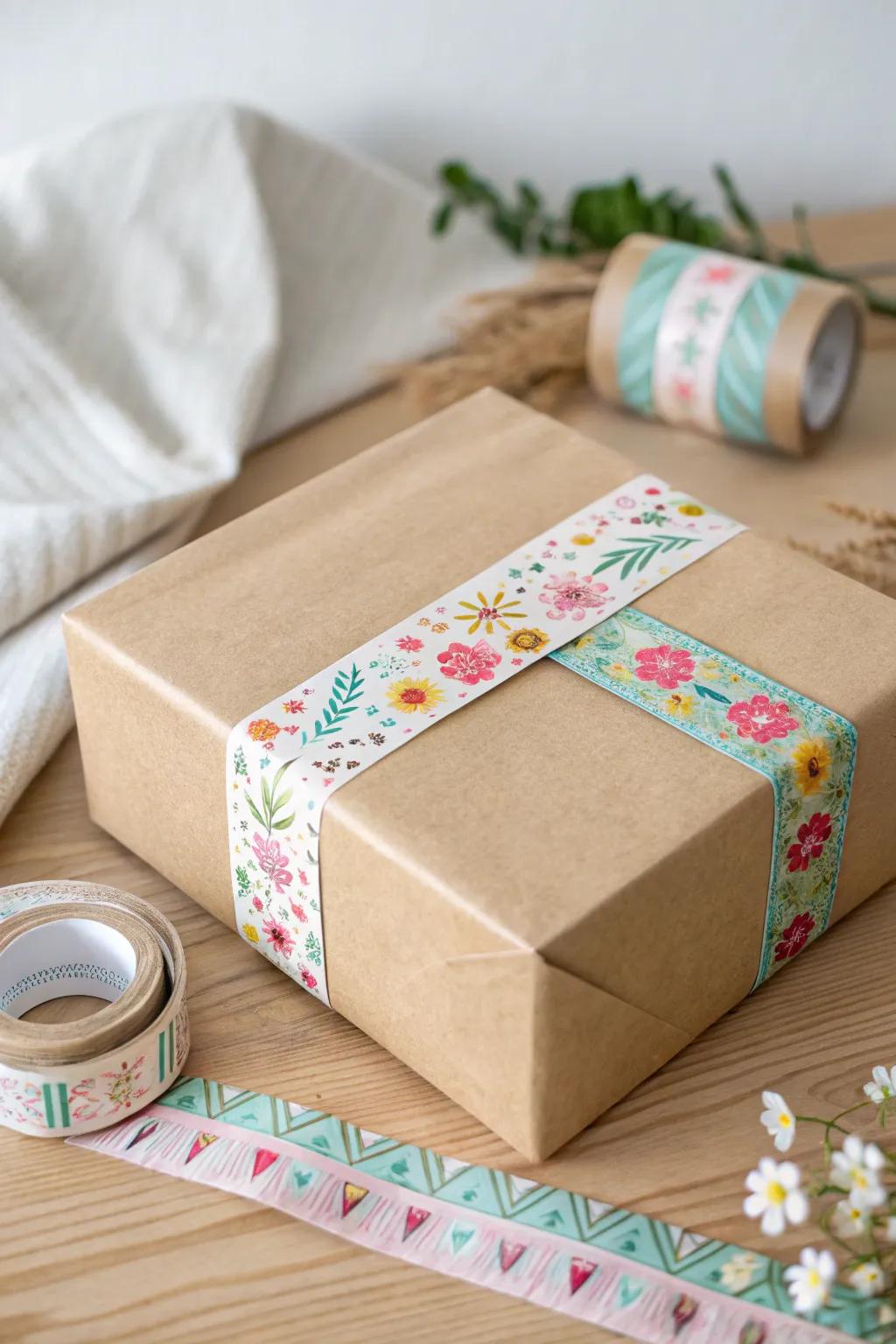 Take your gift wrapping up a level with charming adhesive tape borders for a personal element.