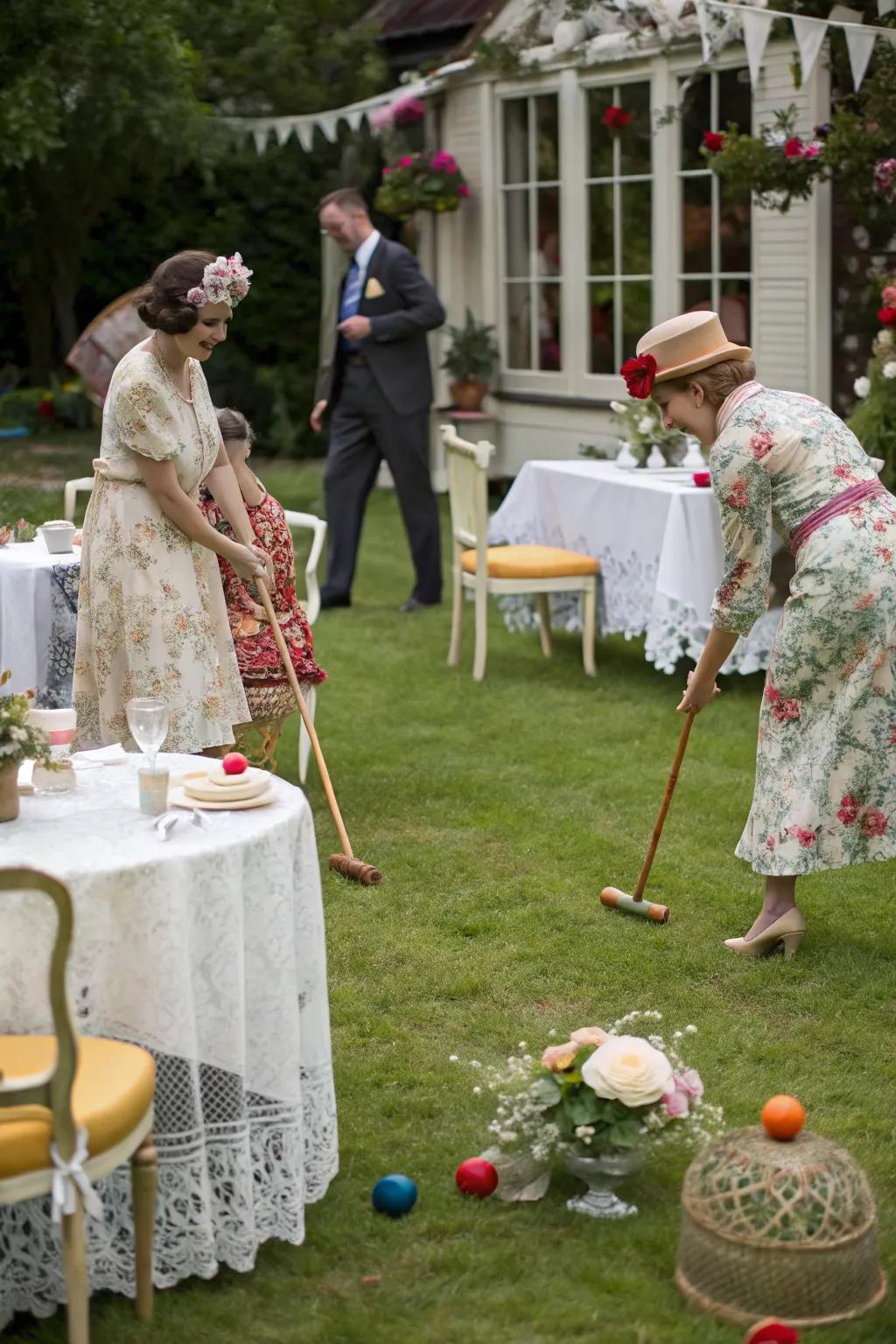 Retro games like croquet add fun and charm to a retro party.