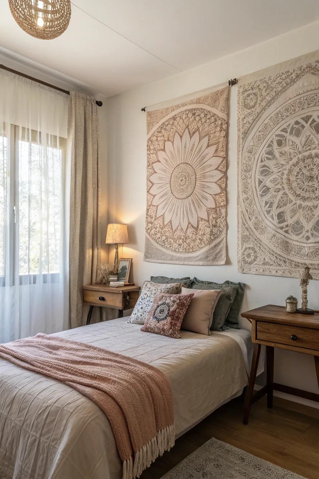 Art with texture adds depth and interest to your bedroom.