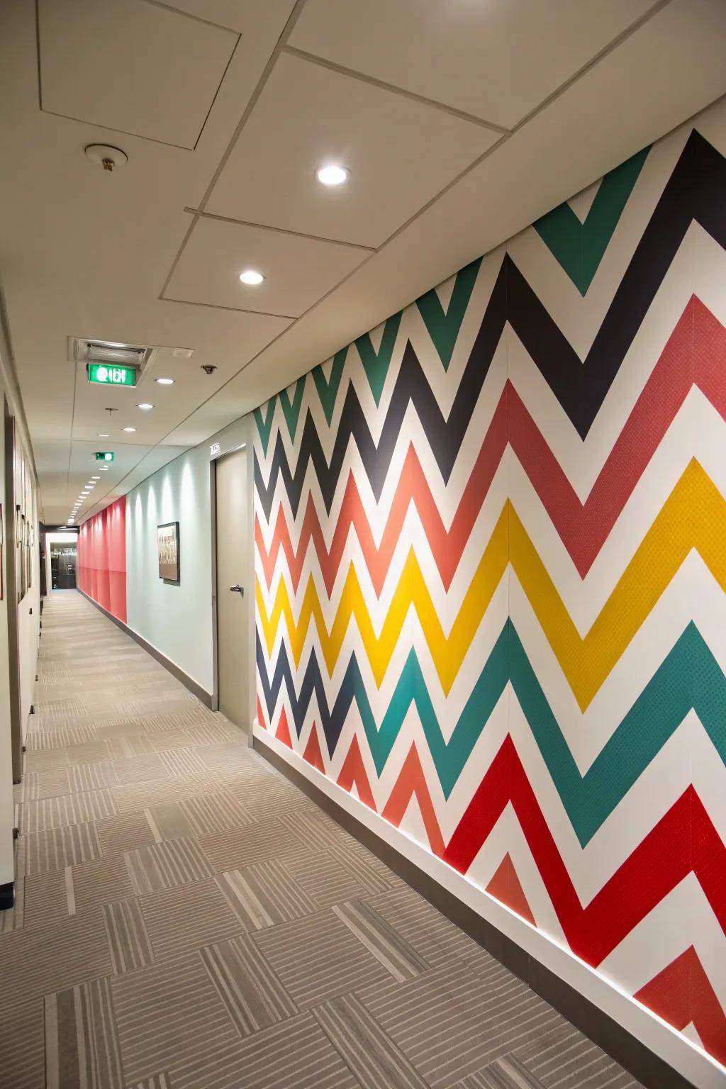 Inverted V designs add a chic vibe to a hallway.