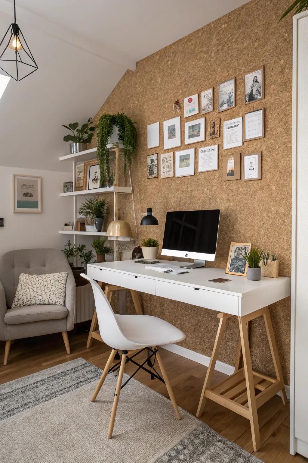 Cork walls blend sustainability with a unique texture.
