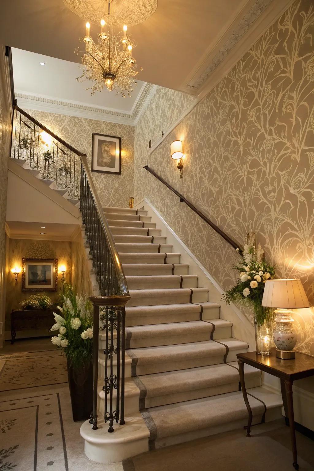 Achieve understated elegance through textured wallpaper.