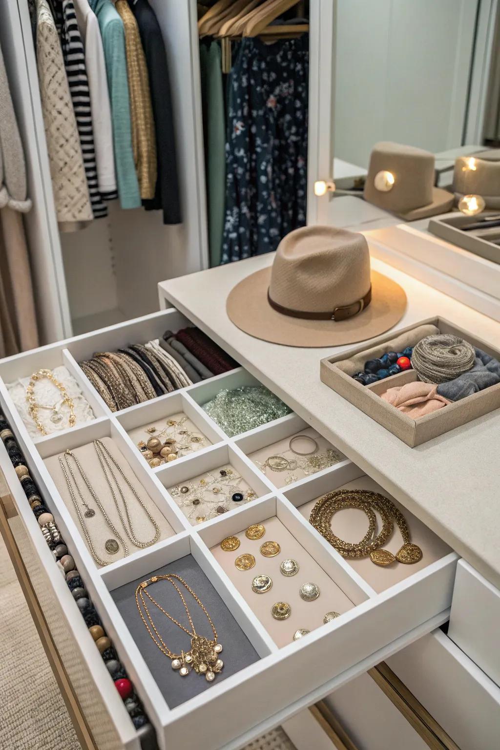 Pull-out trays provide elegant and organized accessory storage.