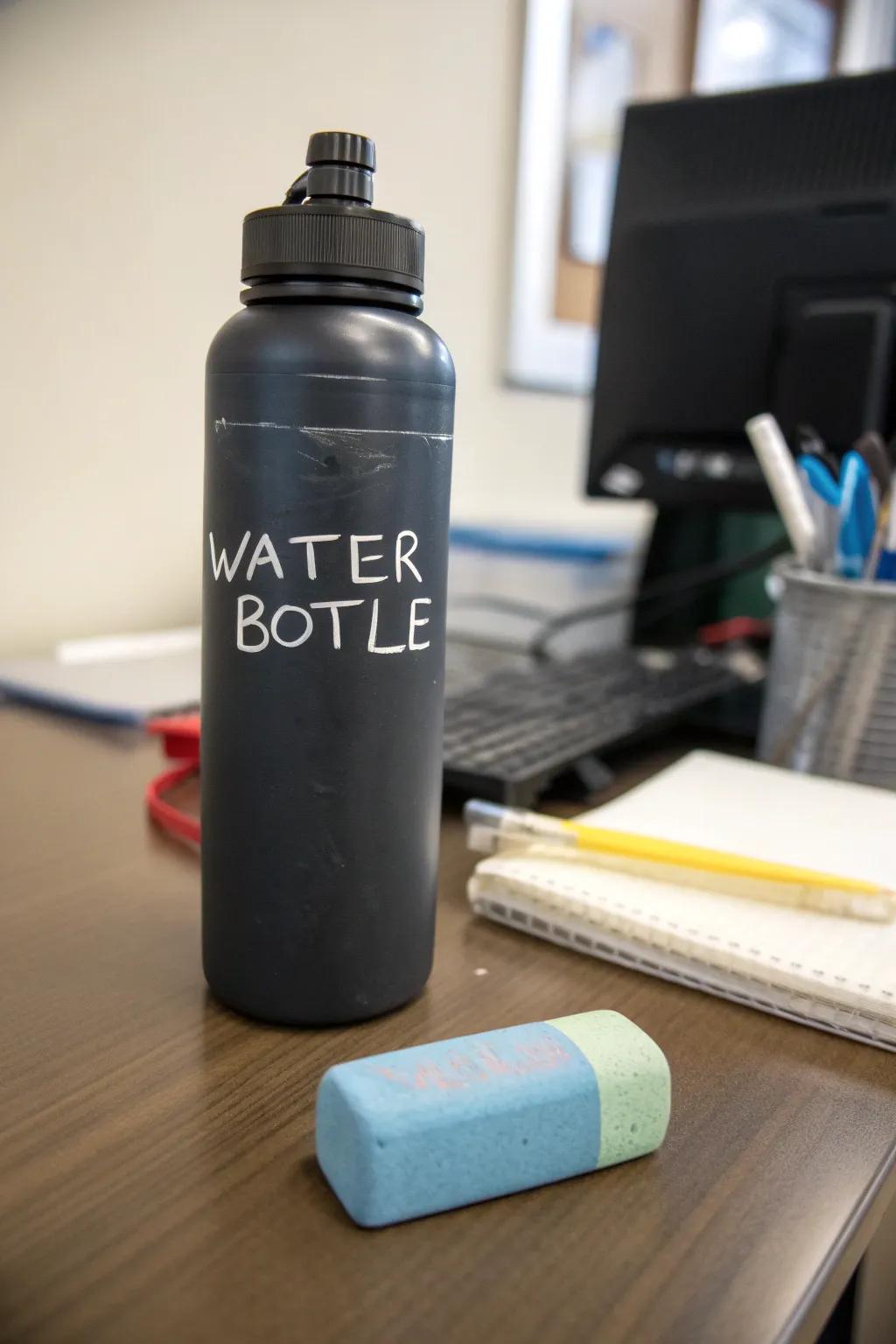 Interactive slateboard reusable beverage container aesthetics for personalized creativity.