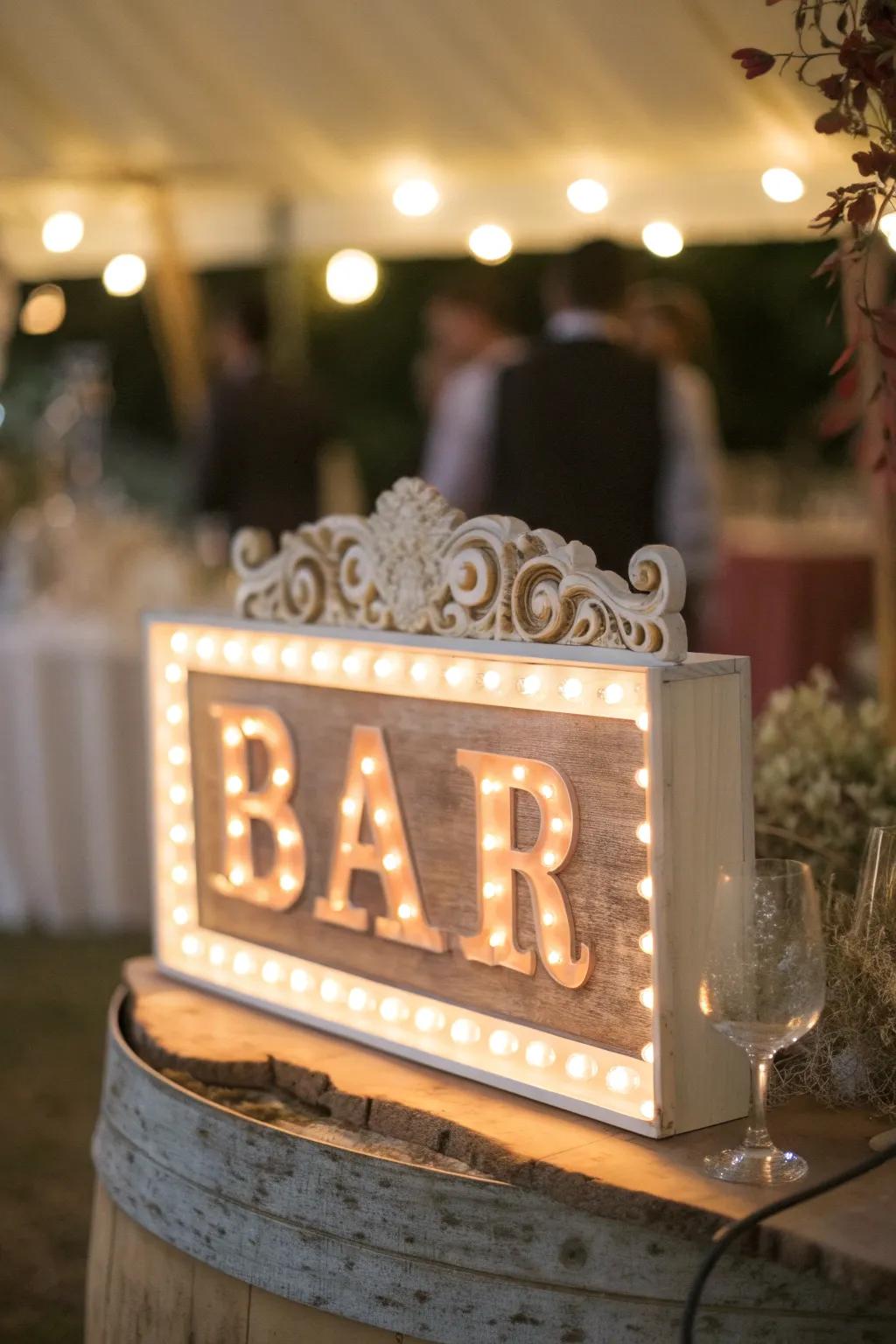 A retro light fixture bar sign.
